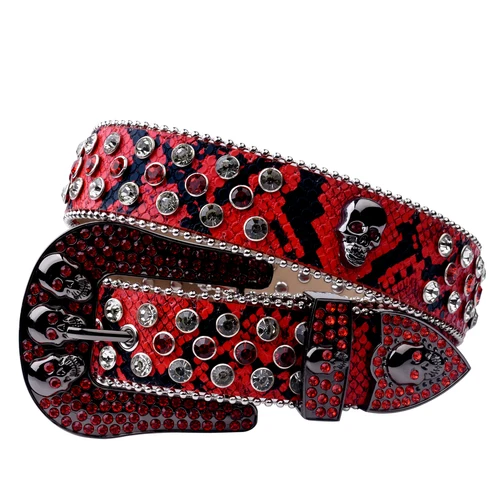 Cinturón hecho por el hombre con calavera de diamante para mujer, cinturón vaquero occidental elegante con hebilla de metal punk brillante Y2K, cinturón para chaqueta vaquera