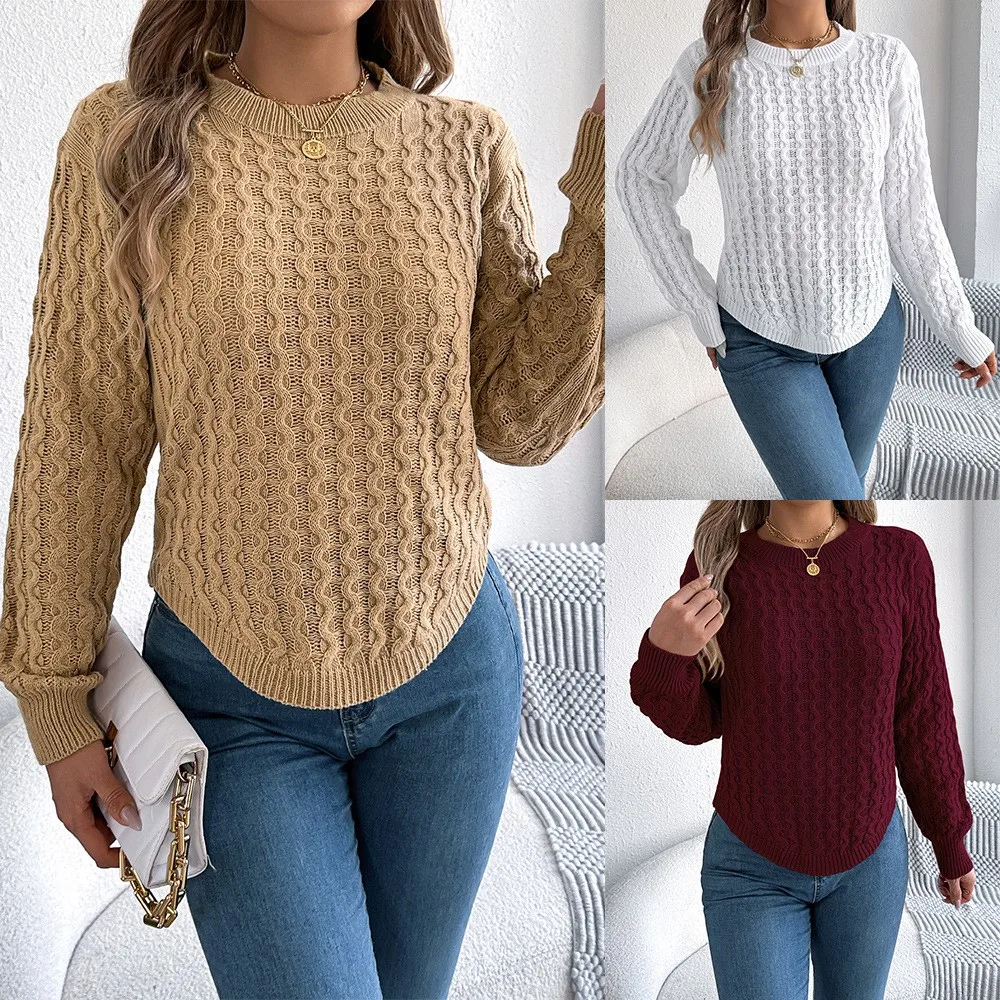 Fashion Knitted Braided O Neck Lantern Long-sleeved Women's Top Autumn Retro Irregular Pullover Versatile Sweater Female 2025