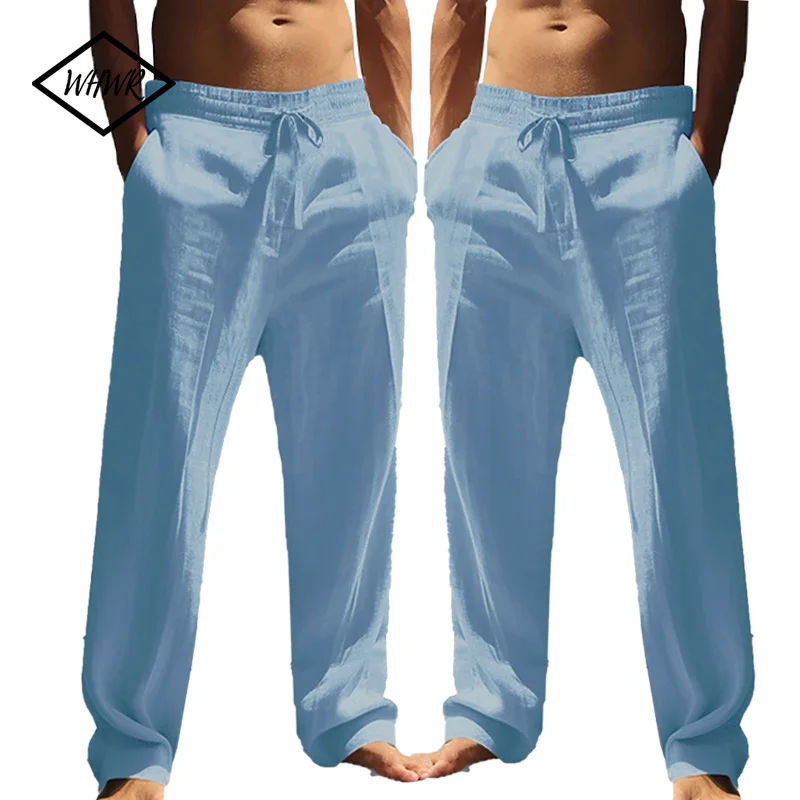 

2025 новые мужские хлопковые конопляные дышащие удобные повседневные домашние прямые брюки льняные мужские брюки мужские качественные брюки весна-лето