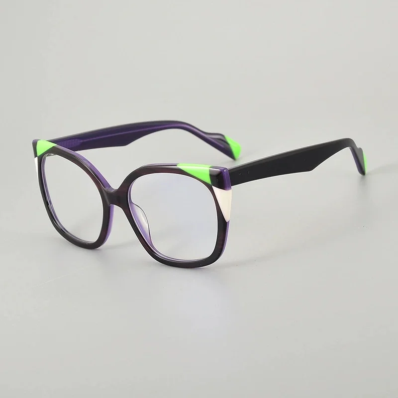 Belight 光学ヴィンテージキャットアイ形状手作りカラフルな結合アセテートレトロ眼鏡フレーム処方レンズ 252