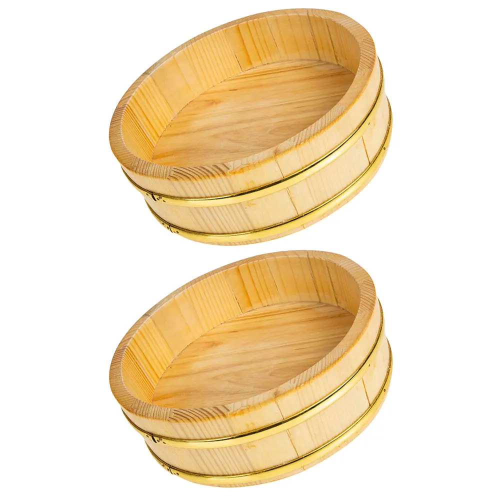 

2 шт. круглое ведро для риса для суши, утолщенная деревянная миска для смешивания, гладкая поверхность, гаджет для приготовления суши, ведро для сервировки еды, дерево для приготовления пищи