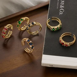 NEWBUY 2023 Fashion Gold Color Copper Wedding Jewelry Colour Zircon Hollow Out Design Adjustable Ring For Women Engagement Gifts