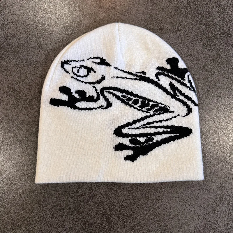 Europäische und amerikanische personalisierte Jacquard-Cartoon-Frosch-Doppelschicht-Strickmütze mit Kälteschutzfunktion – Detail 9