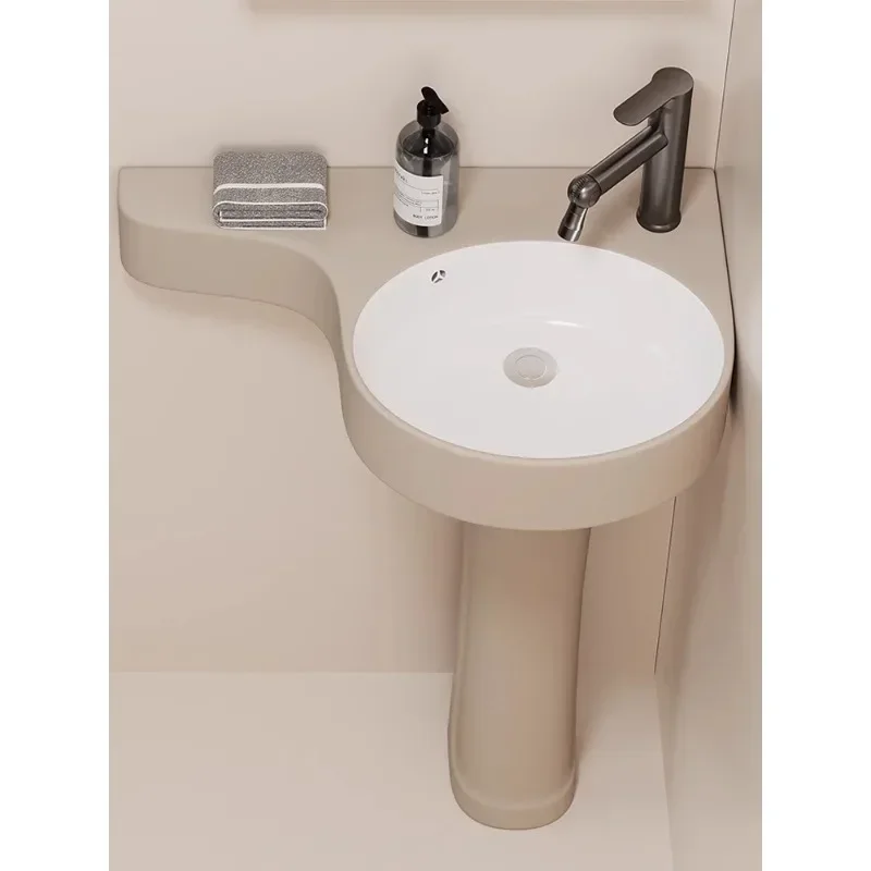 Small-sized floor-standing ceramic column basin Large-capacity bathroom balcony washbasin washbasin shampoo basin