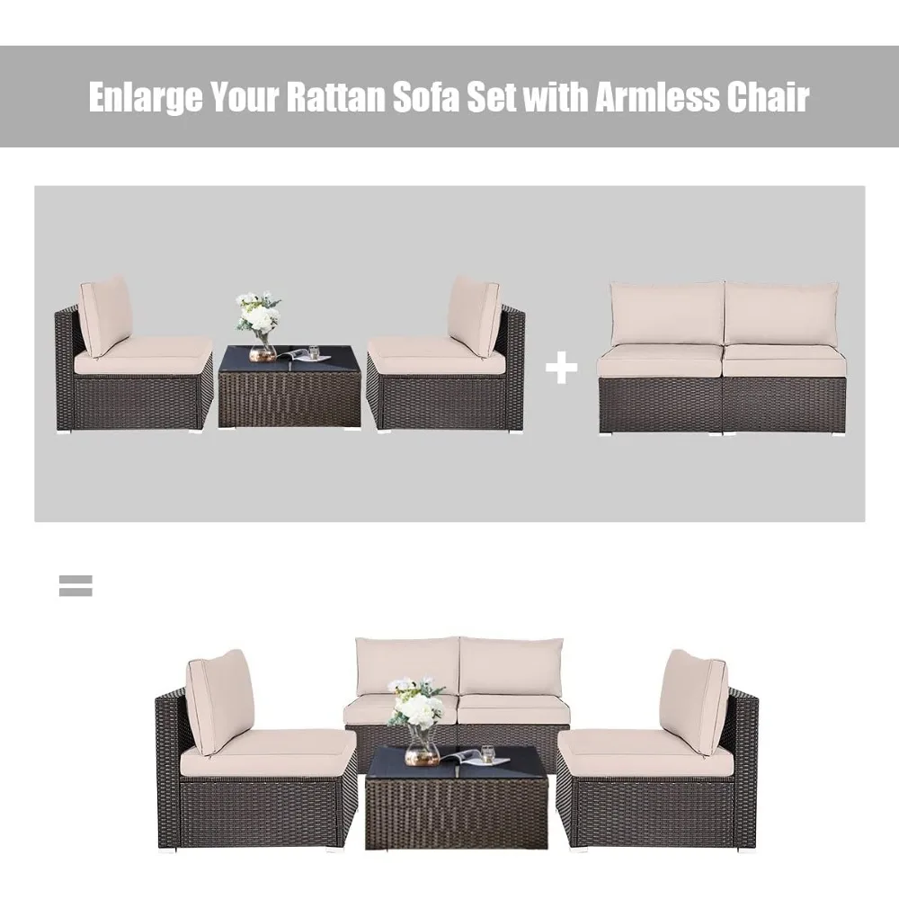 أريكة Relax4life مكونة من قطعتين من الخيزران بدون ذراع - طقم أريكة مقطعية من الخيزران مع وسائد قابلة للإزالة، طقم كراسي أريكة لجميع الأحوال الجوية للشرفة