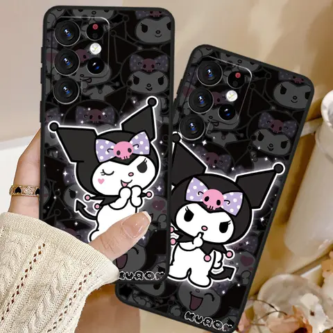 애니메이션 귀여운 쿠로미 커버, 삼성 갤럭시 S24 S23 S22 S21 S20 FE S10e S10 S9 울트라 플러스 TPU 블랙 폰 케이스