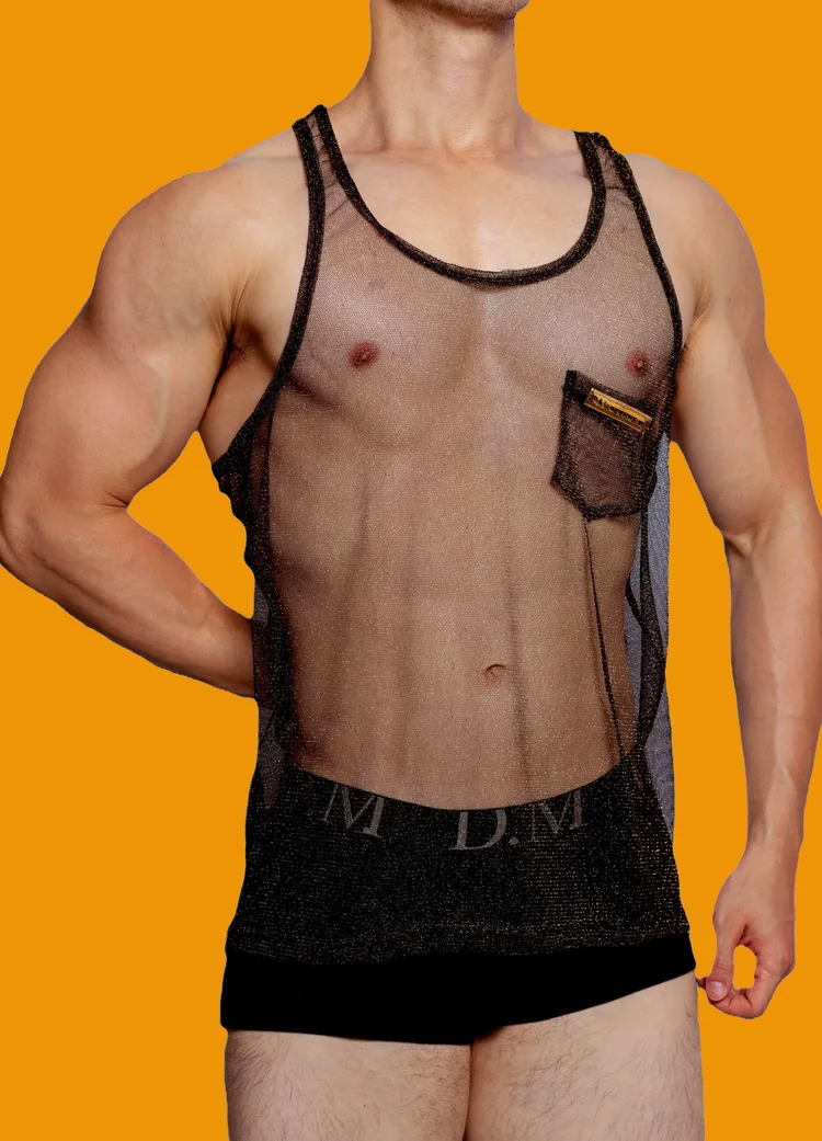 Men's Vest See Through Transparent Breathable Summer Mesh Underwear Vests Male Temptation Sleeveless