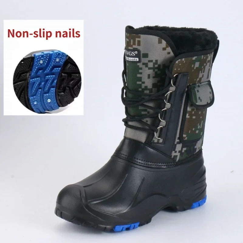 Men Non-slip Nails Rain Boots Mountaineering Men Boots Cotton Rain Shoes Waterproof Fishing Shoes for Men Spring Farm Work Boots