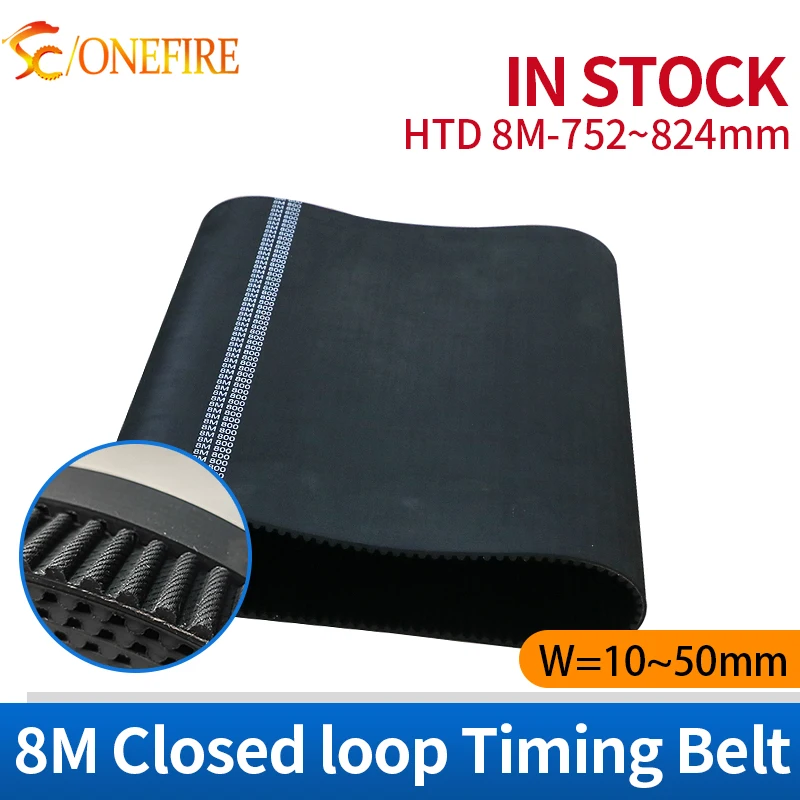 HTD 8M 752 760 768 776 784 792 800 808 816 824mm Timing Belt Width 10~50mm Pitch 8mm Rubber 8M Synchronous Closed loop belt