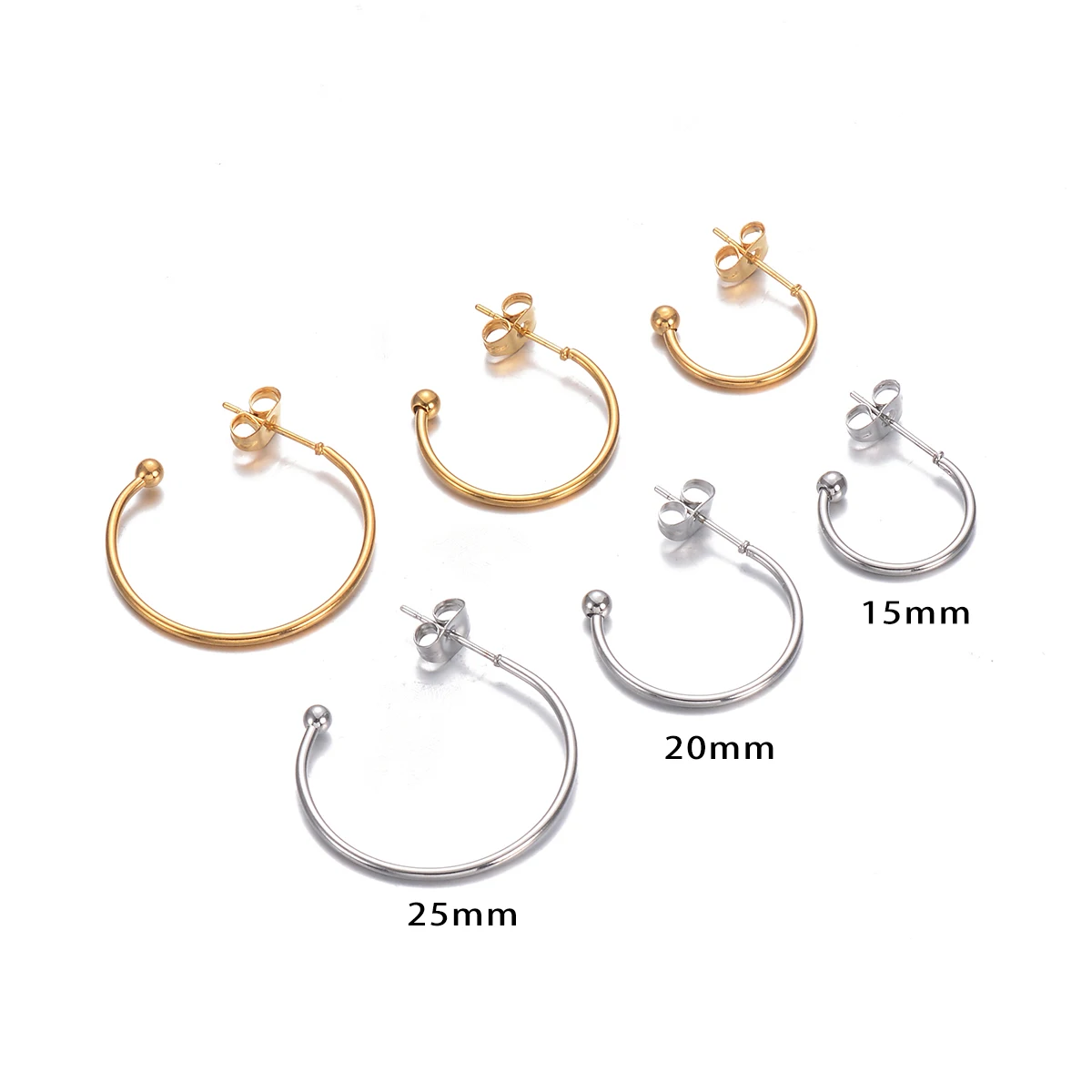 10PCS French Ball Tip Open Circle Hoop Earring Stainless Steel Hyperbole Large Eardrop for Women Fashion Vacation Gift Jewelry