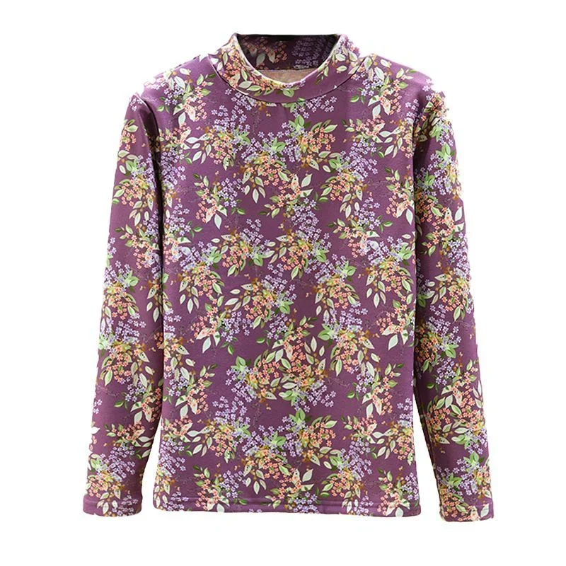 Shirt for Women New Loose Versatile Top Autumn Elderly Top 2025 Winter Long-sleeved Mid-high-neck German Velvet Base