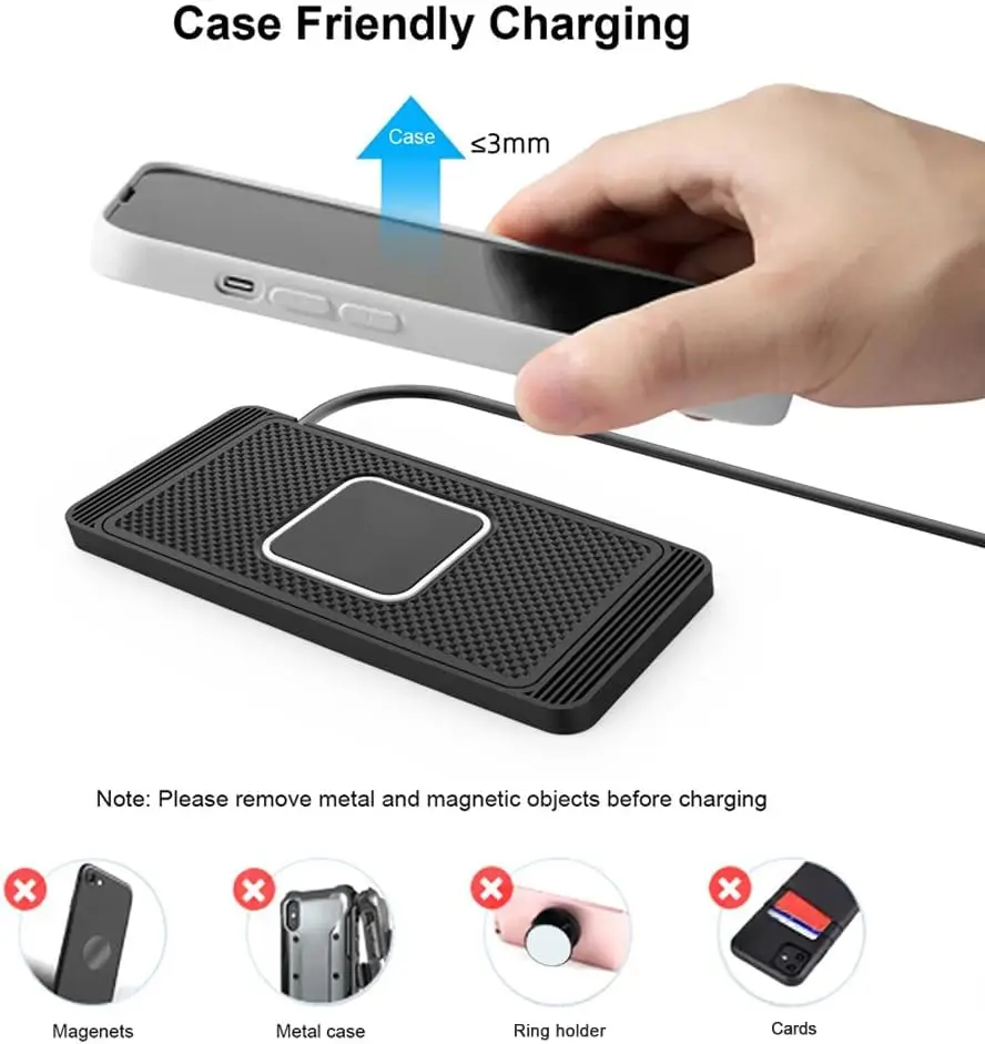 

15W Wireless Car Charger Pad Non-Slip Phone Charging Mat for Android & iPhone 11/12/13/14 - Vehicle Phone Charger