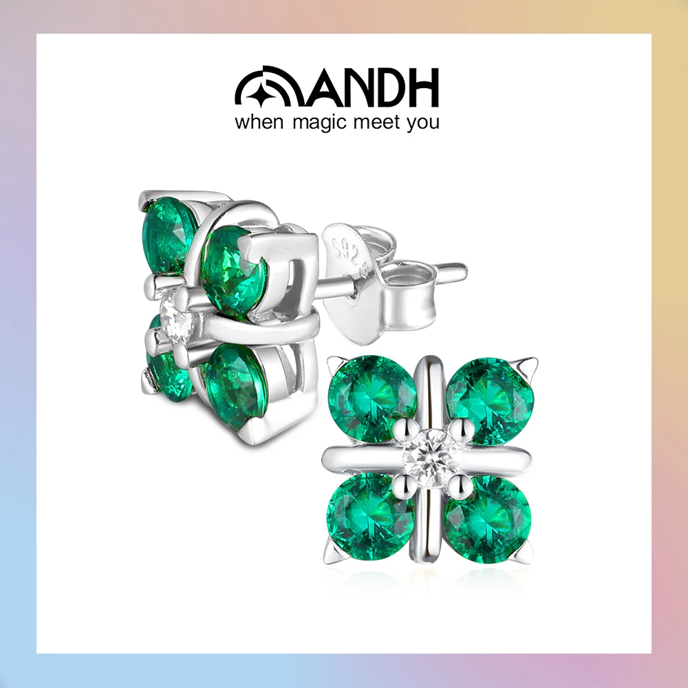 

APIR 18K Gold Plated Cultivate Emeralds Moissanite Stud Earrings Luck Four-leaf Clover Anniversary Birthday Ladies' Jewelry Gift