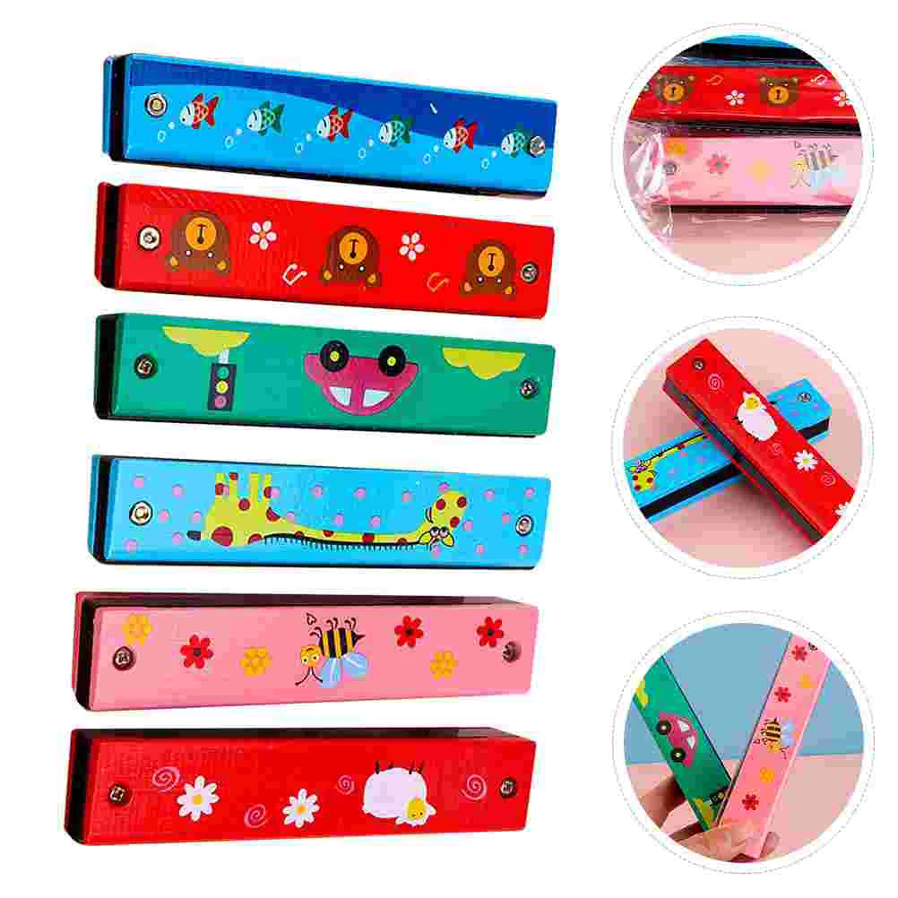 6 Pcs Musical Instruments Harmonica Child Puzzle Children Toys Double Row Cartoon Student