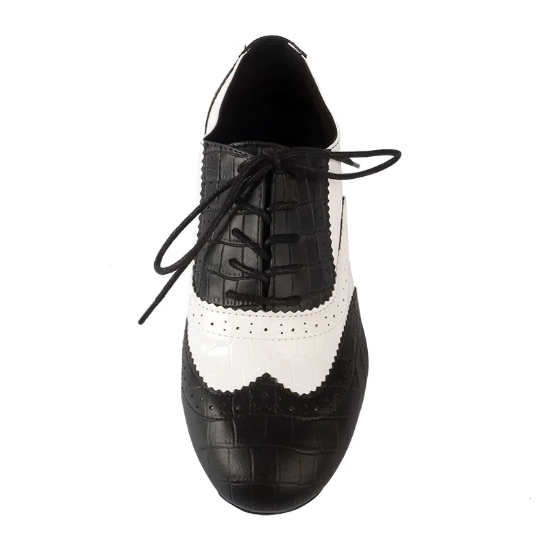 Nowość! Męskie buty do tańca latynoamerykańskiego i balowego, wzór krokodyla, 1 cal, skóra z mikrofibry, czarne, dla chłopców - Marka