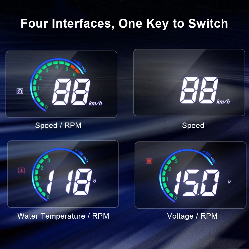 KWHUD Car Hud OBD2 Head-up Display per Toyota Corolla/Yaris/RAV4/Auris/Camry 2008-2024 benzina velocità/RPM/Volt/misuratore di temperatura dell\'acqua