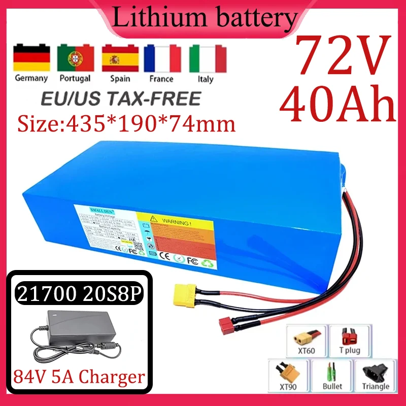 NEW 72V 40Ah 21700 20S8P lithium battery pack 40000mAh High Capacity for 0-3500W motor high-power spare battery+Charger