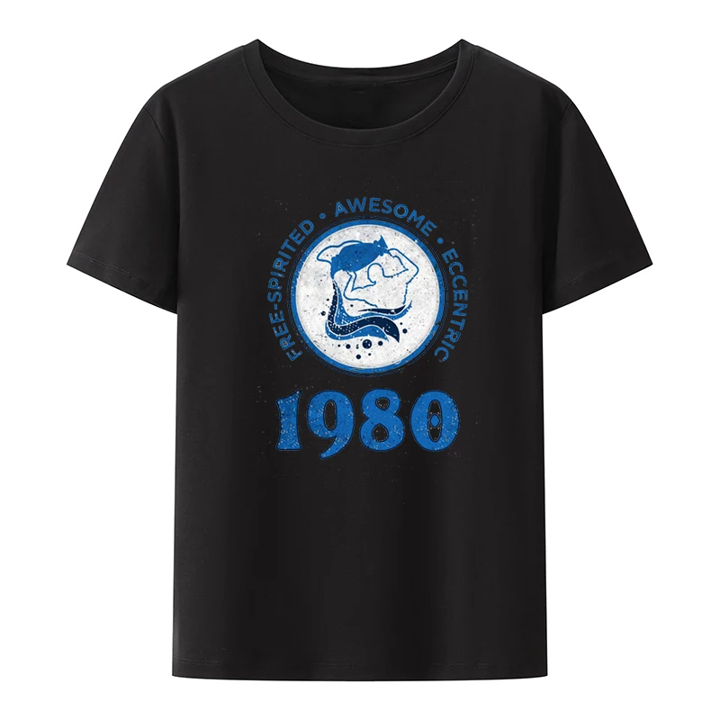 Aquarius 1980 Birthday Gift Print T-shirt Vintage Funny Tee Unique Crop Top Humor Stitch Breathable Creative Poleras Mujer Retro