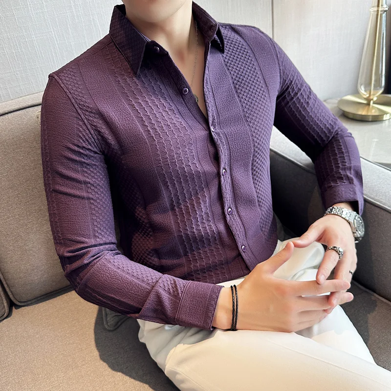 

Long Sleeve Shirt for Men 2024 Spring Casual Business Dress Shirts Slim Fit Social Party Tuxedo Blouse Business Office Wear 4XL