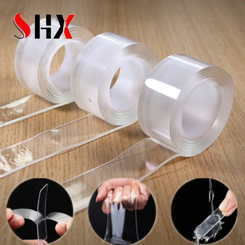 

1M/3M/5M 1mm Transparent Double-Sided Adhesive Strong sticky Removable Washable Nano Tape cinta two sided tape