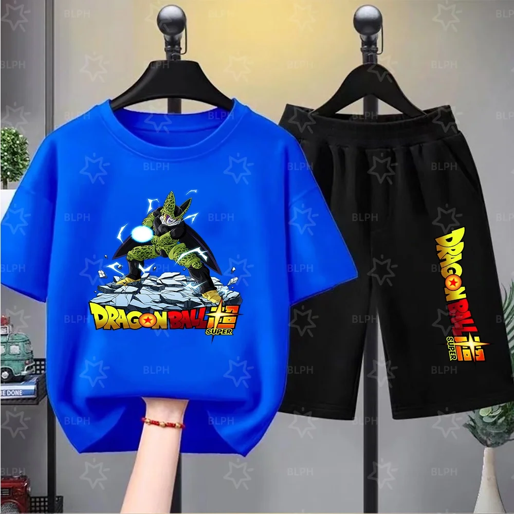 Conjunto de Camiseta para Niños de Dragon Ball Z Goku, Ropa Infantil con Estampado de Goku Kamehameha, Camisetas y Pantalones Casuales de Algodón