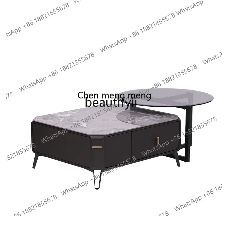 

X R Stone Plate Square Square round Coffee Table TV Cabinet Combination Simple R