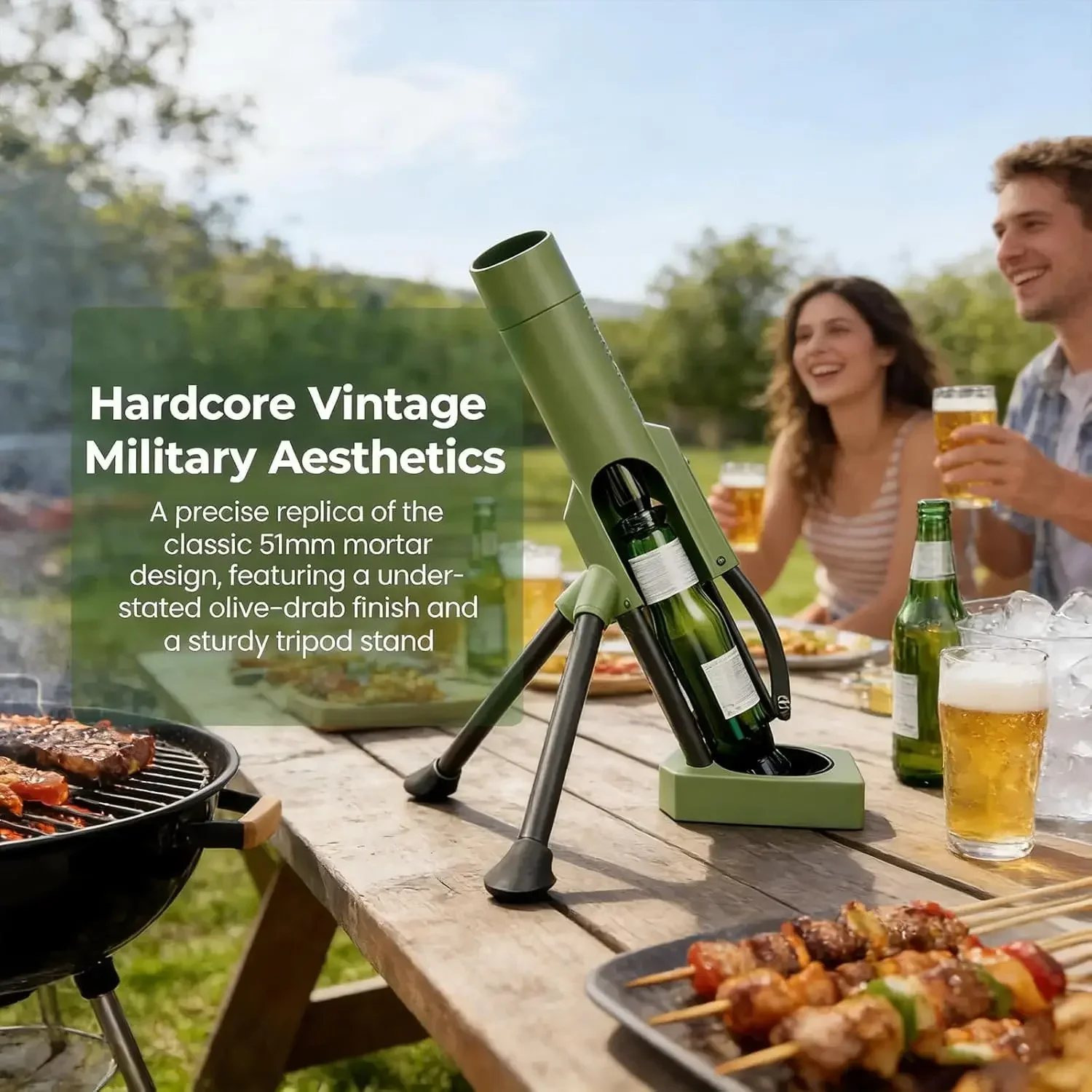 Heavy Duty For 330ml Beer Bottle Mortar Opener Tactical Cap Launcher Handsfree Push Down Funny Bar Party Drinking Game Tool