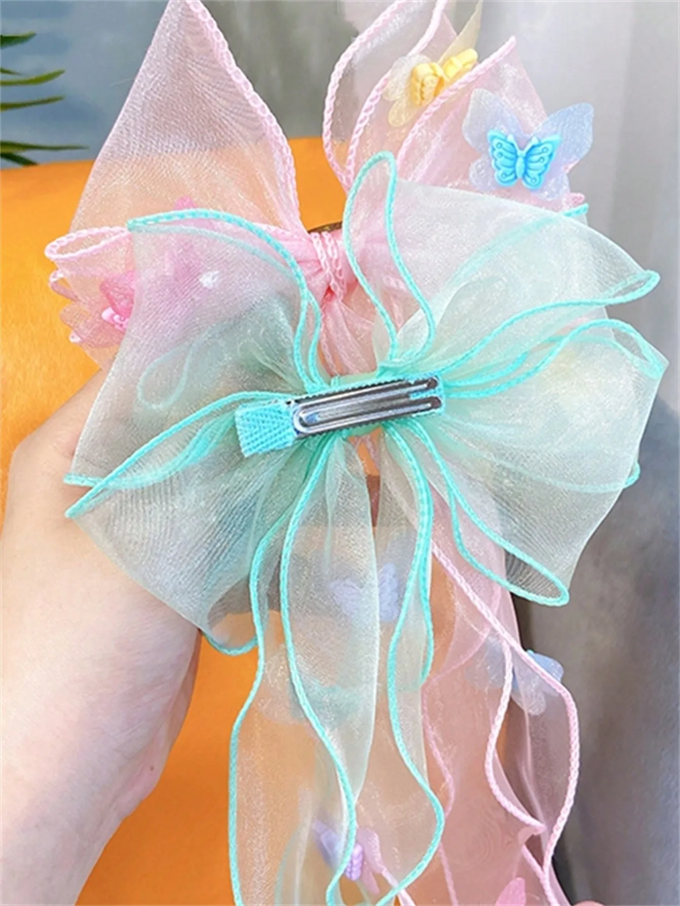 1 summer new fresh and cute super fairy net gauze butterfly streamer Hair hair with bow braid top clip clip hair accessories