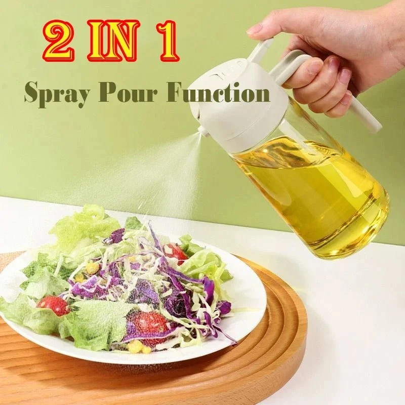 2IN1 Spray Pour Oil Dispenser Fit Kitchen Use Offers Dual Function Suits Salad Cooking Needs Glass 450ml