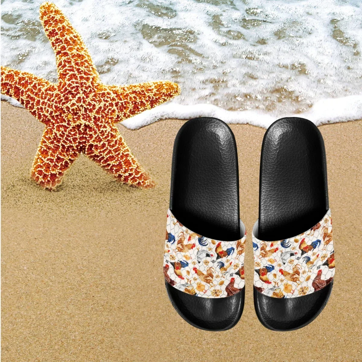 Animal Rooster Pattern Fashion Outdoor Indoor Slippers For Summer Adults Women Home Bathroom Slides Flats Breathable Sandals