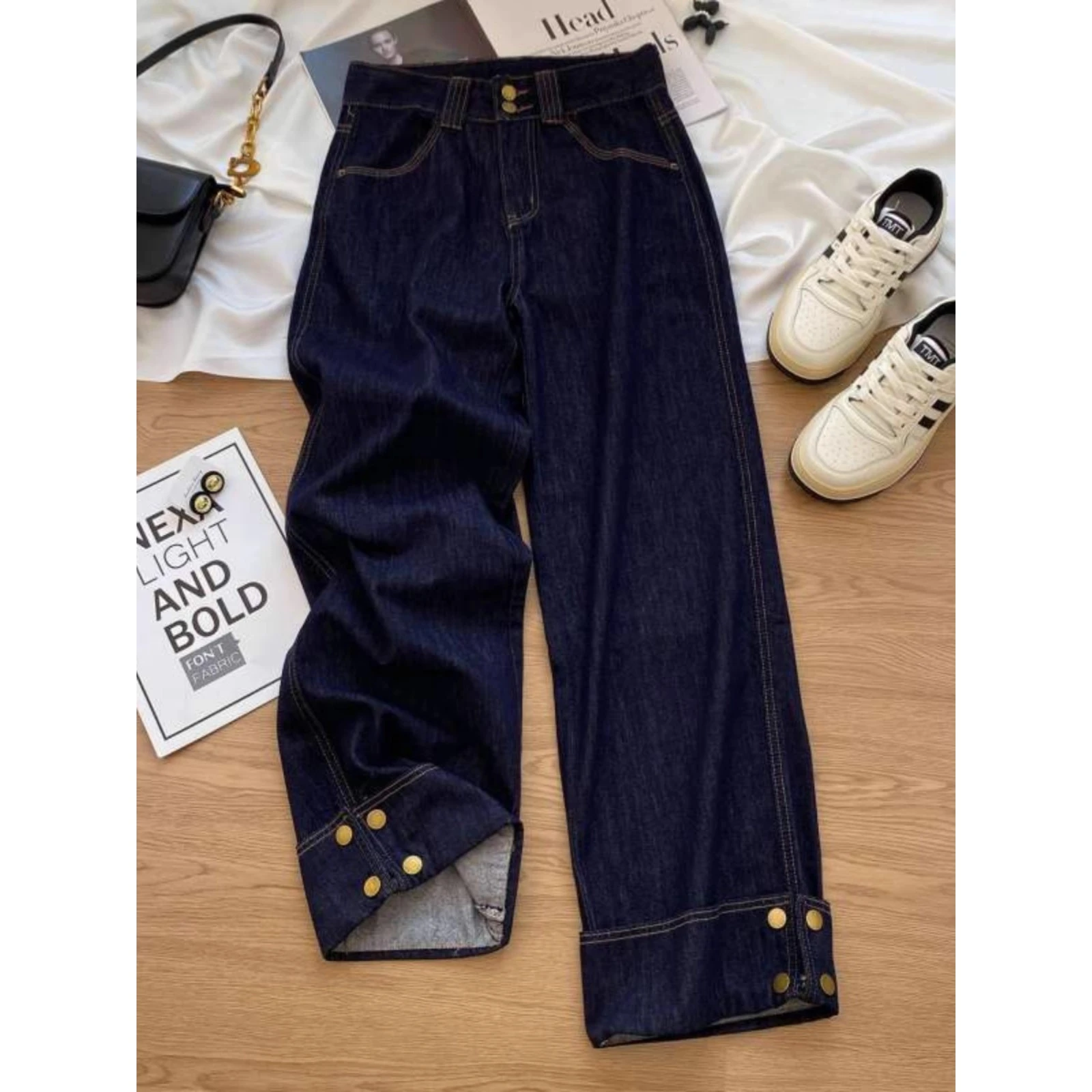 

Extra Large 300 Pou Design Sense Cuffed Slim Fit Jeans Men Winter Loose Casual Slimming Straight Leg Long Trousers Trendy