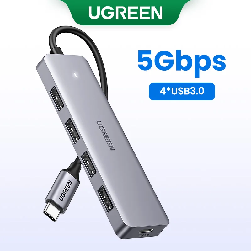 (RU Special) UGREEN USB Splitter USB-C USB-A to USB3.0x4 5Gbps Plug & Play