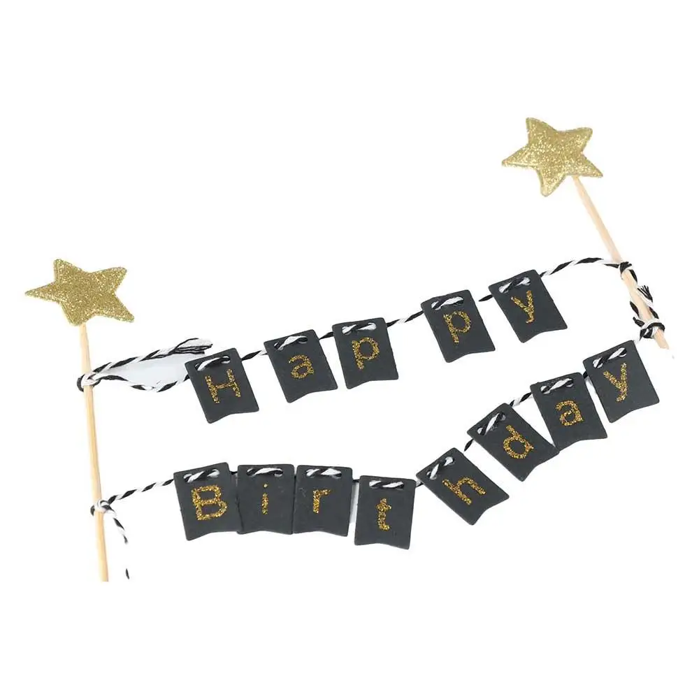 Adults Baby Shower Gold Bunting Happy Birthday Banner Cake Flags Party Supplies Baking Decoration Cake Topper