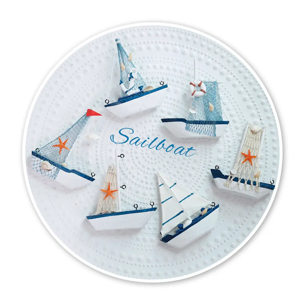 

Wooden Sailboat Ornament Cartoon Sailboat Pattern Eco-Friendly Car Decoration Small Fresh Creative Craft Home Office Bedroom