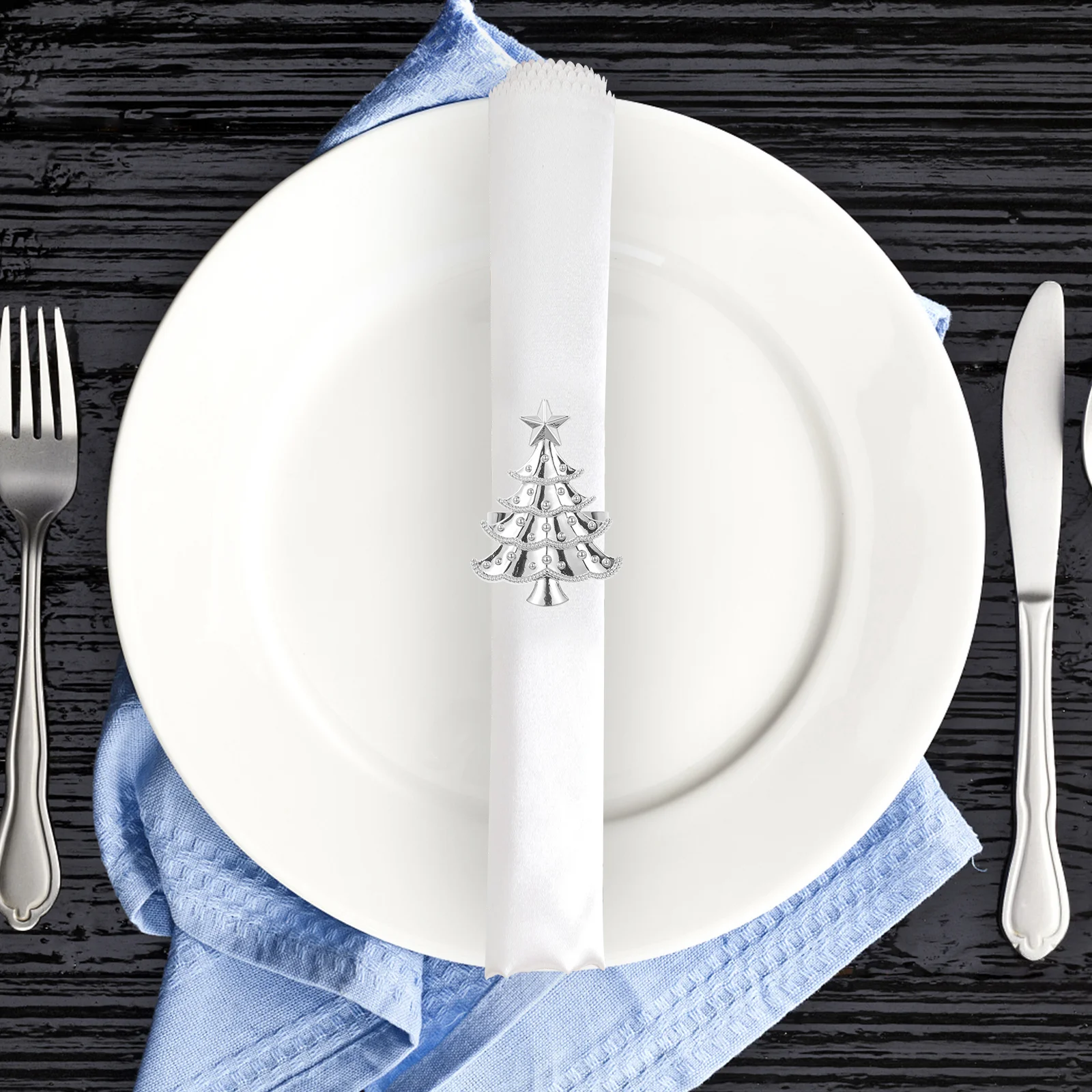 

6Pcs Xmas Tree Napkin Buckles Metal Napkin Rings Christmas Dinner Table Decor Accessories Table Decors Xmas Party Decors