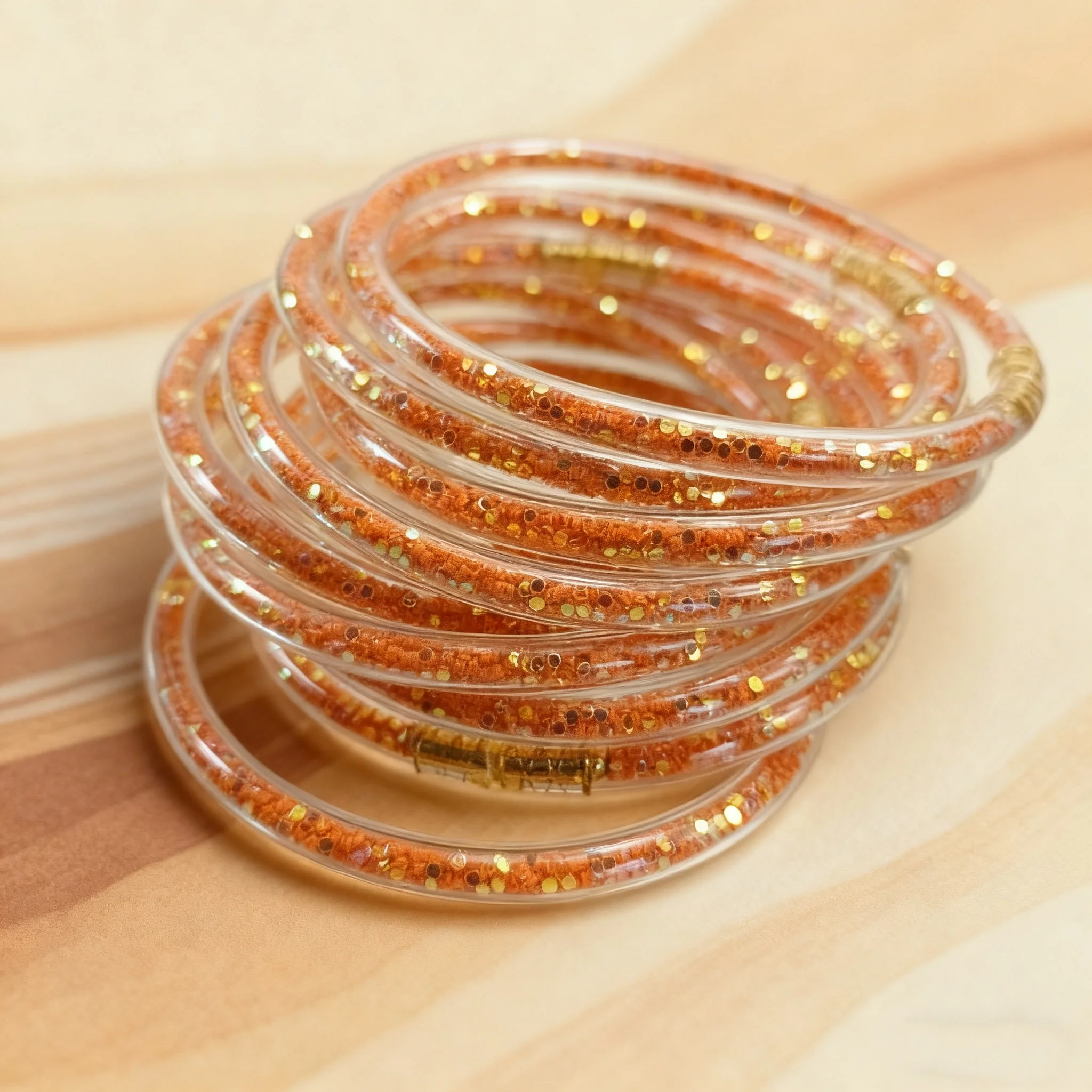 10 Sparkling Jelly Bracelets with Gold Particle Filling Jelly Silicone Bracelets, Fashion Women's Bracelet Set