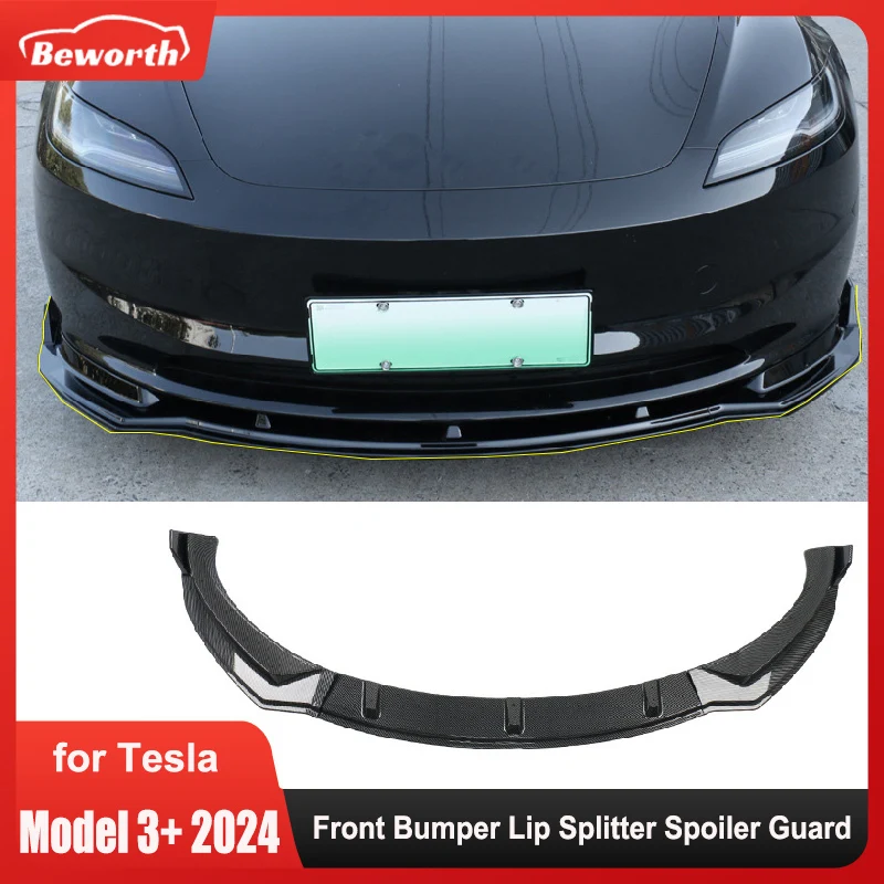 

For Tesla Model 3 Highland 2024 3Pcs Front Bumper Lip Splitter Spoiler Guard Diffuser Carbon Fiber ABS Trim Body Kit Accessories