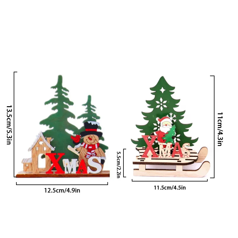 Wooden Splicing Christmas Ornaments Santa Claus Xmas Tree Sleigh Model Table Decor For 2025 Navidad New Year Party Home Decor