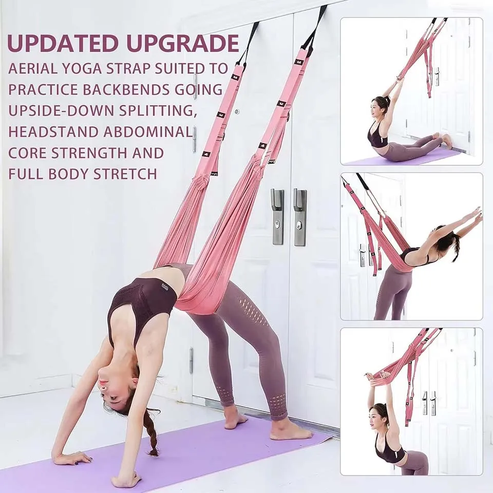 Yoga Stretch Strap Aerial Pilates Fitness Training Band Women Hammock Stretch Trainer with Door Anchor Gym Belt for Home Gym Use