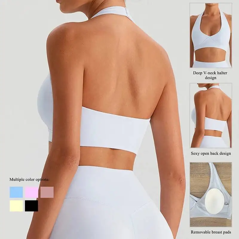 

Summer Spring Hang Neck Sports Bra Push Up Yoga Top Female Gym Shock Absorption For Outdoor Running Fiess Underwear