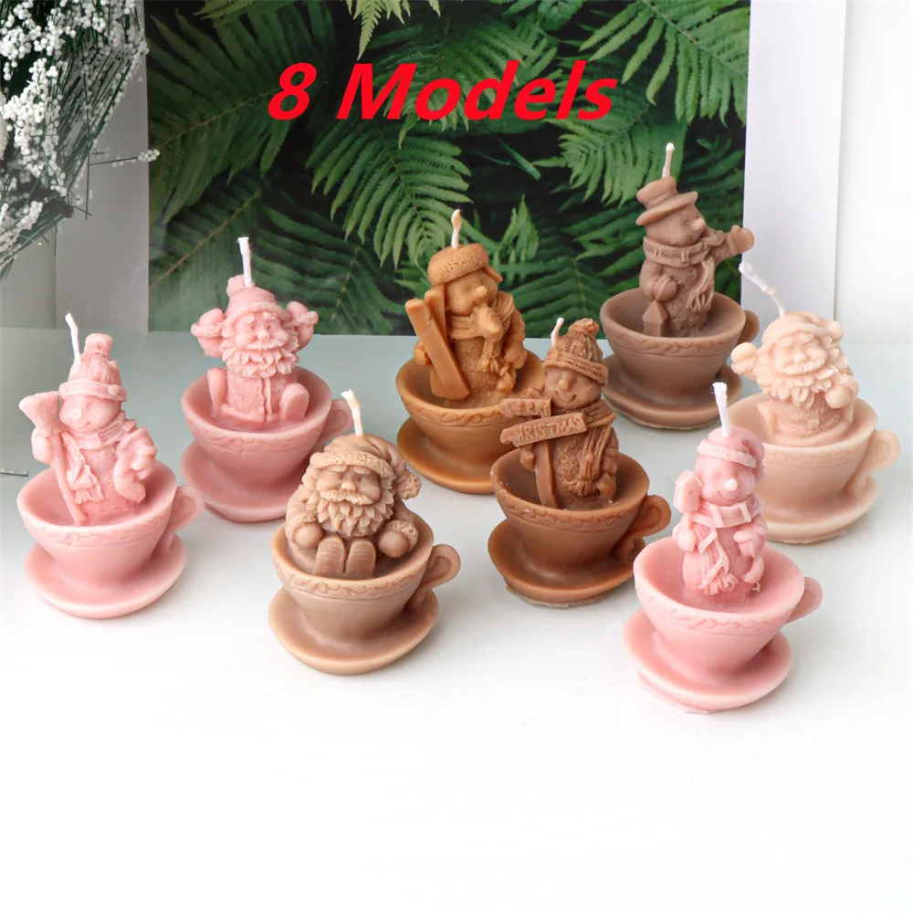 

Xmas Cup Santa Candle Mold- Snowman/Xmas Santa Shape Silicon Scent Soywax Candle Mold DIY Holiday Home Decor Gift Plaster Resin
