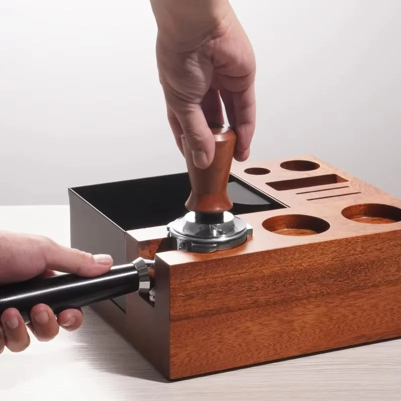 

QQ iWood Tamper Station 51mm Tamper Holder Espresso Machine Accessories Wooden Portafilter Stand Base Espresso Station Organizer