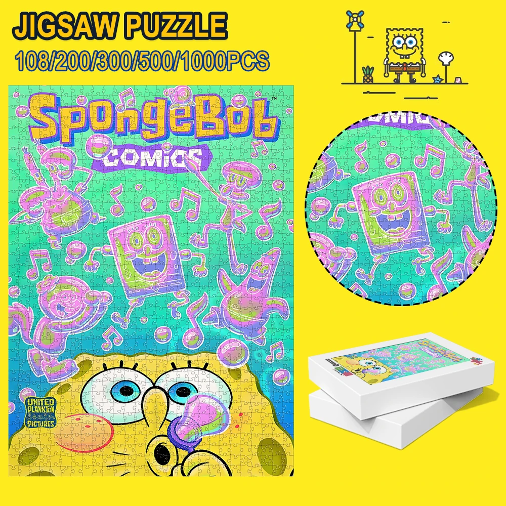 SpongeBob Blow Bubble Thème de dessin animé Puzzle au sol en bois Jeu amusant - Disponible en 108/200/300/500/1000 pièces Options