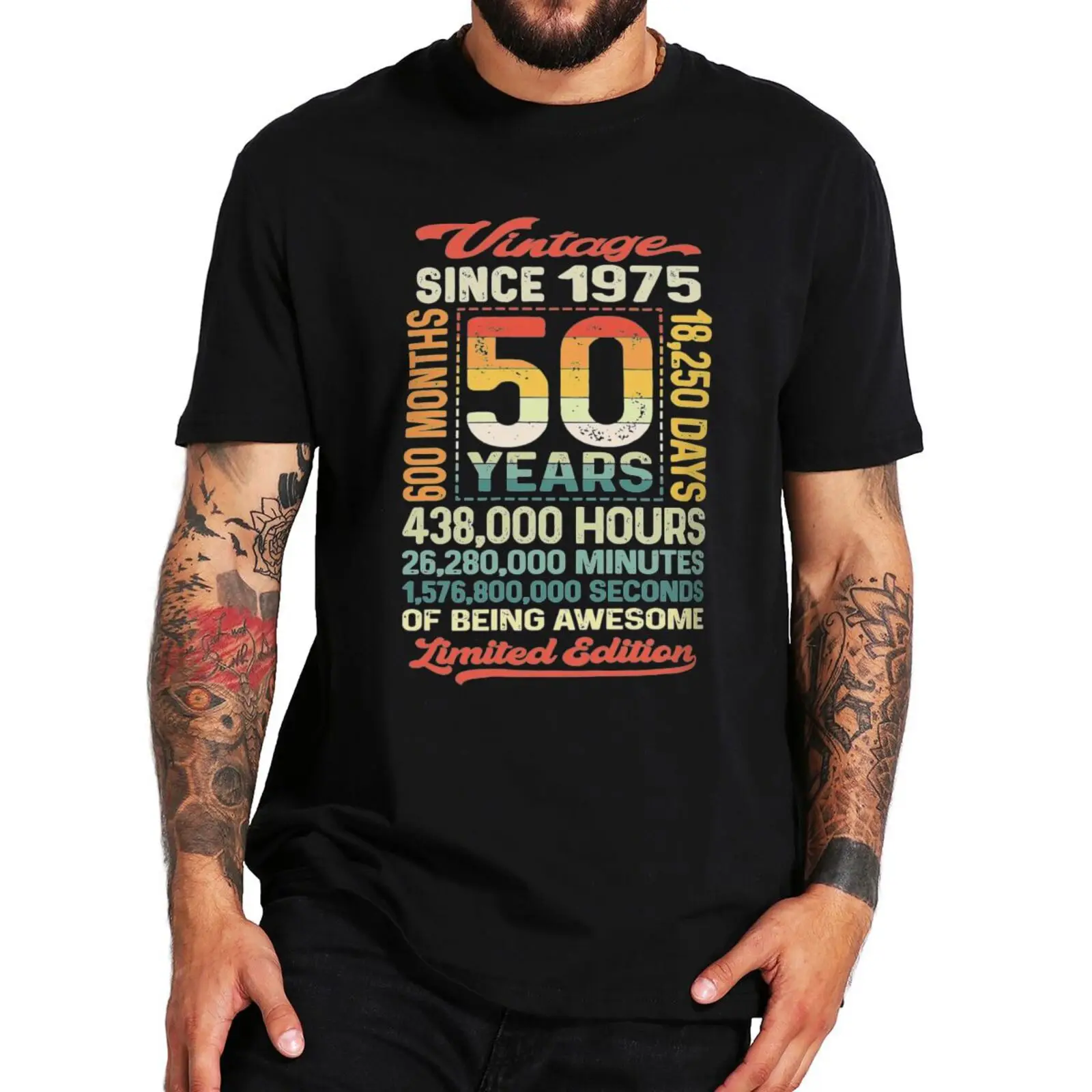 50 Years and 600 Months T Shirt Retro Spanish Born in 1975 50th Birthday Gift T-shirt For Men Women 100% Cotton Soft Unisex Tops