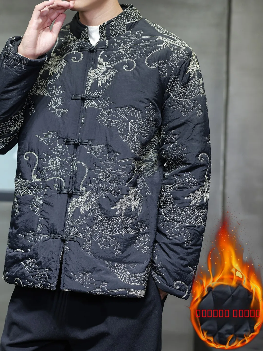

Утепленная хлопковая куртка для мужчин с воротником-стойкой, традиционная китайская одежда в стиле Тан, с вышивкой и пуговицами, теплая верхняя одежда
