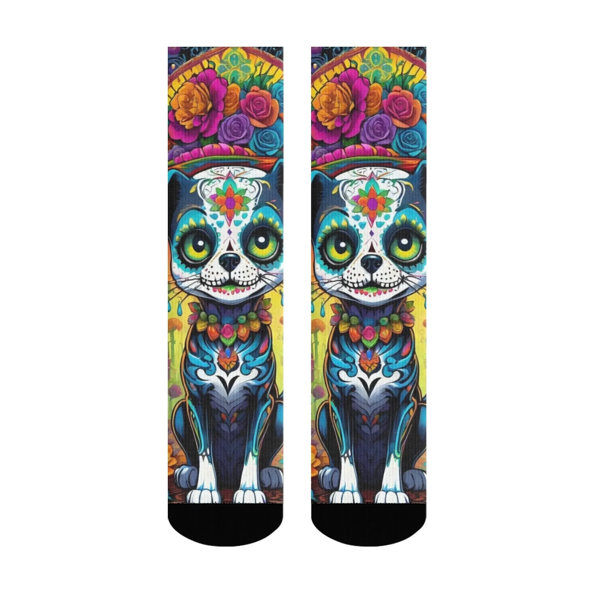 

Novelty funny happy socks Day of the Dead themed floral dog print socks unisex Harajuku retro style street hip-hop trend socks