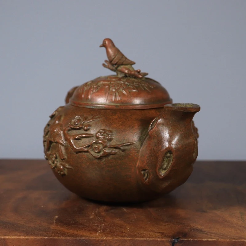 Brass Magpie Teapot Ornament, Creative Handheld Piece, Pot Decorative Craft, Chinese Tea Ceremony Pure Copper