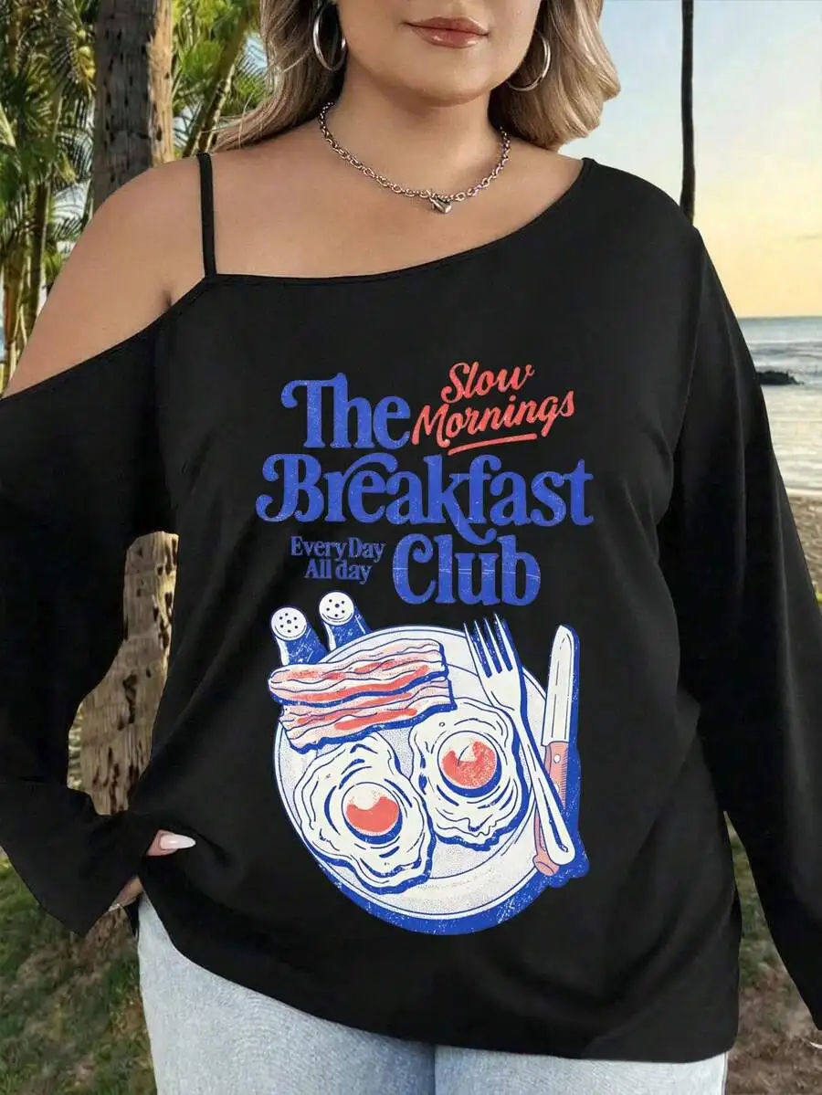 

Womens Plus Size One-Shoulder Long Sleeve Top, Loose Fit Casual Blouse, Polyester Spandex Blend