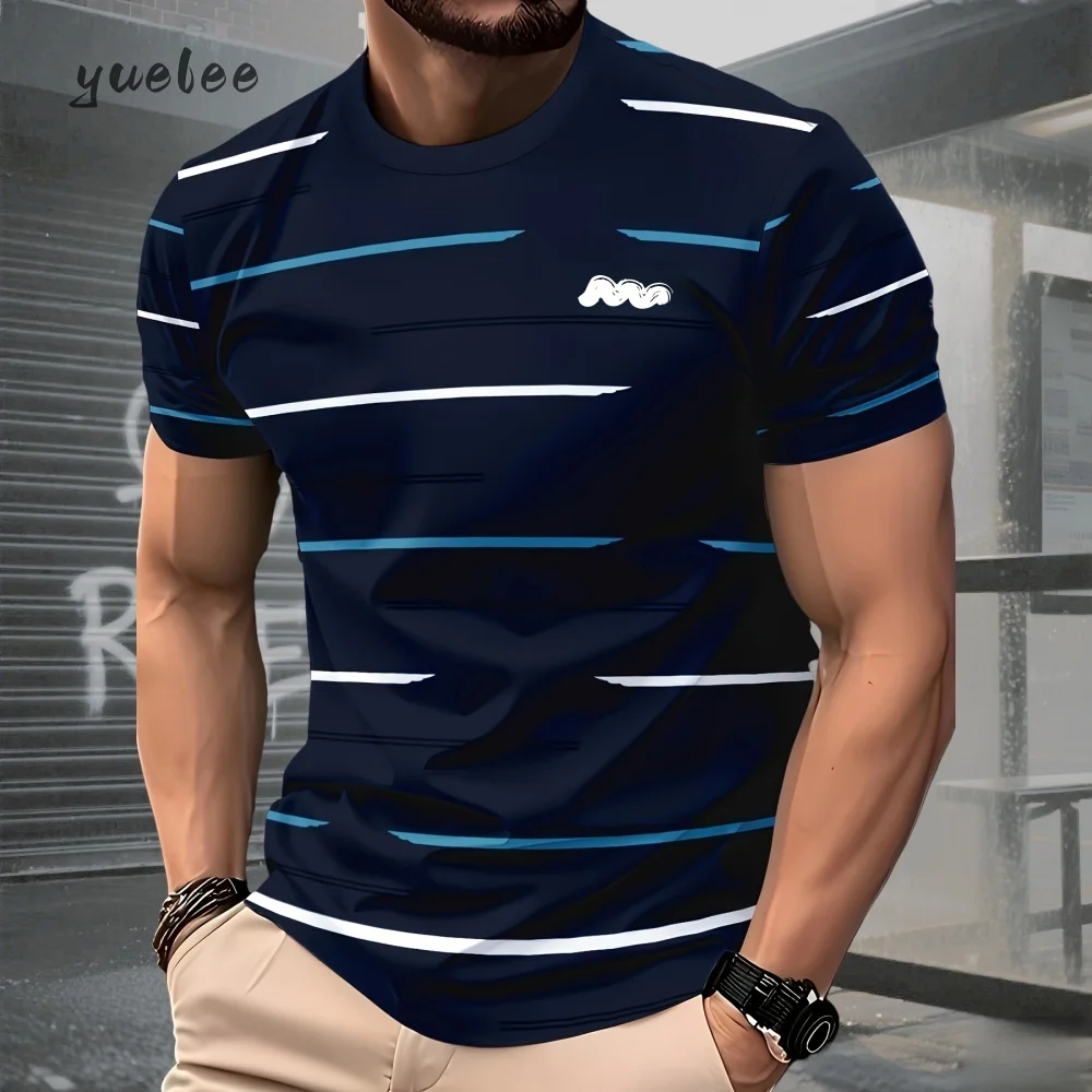 Summer Men's T-Shirt Fashion Striped Printed T-Shirt for Man Simple Oversized Men Clothes Versatile O-Neck Men Short Sleeved Tee