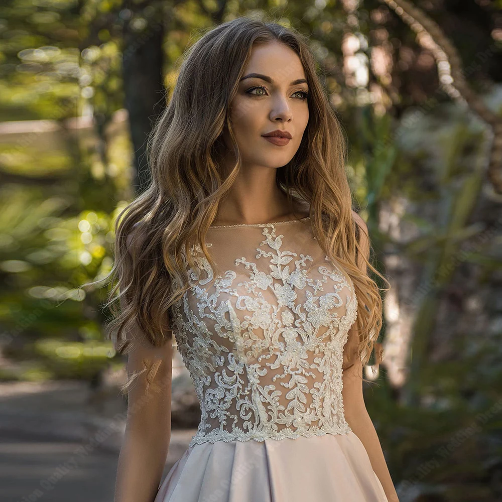 Vestidos De Novia con estampado Floral De encaje para mujer, Vestidos De Novia De línea a De satén De calidad, Vestidos De princesa trapeada De longitud, moda